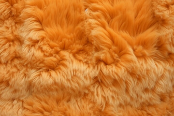 Very peri orange color sheep fur sheepskin rug background Wool texture. AI generative - obrazy, fototapety, plakaty