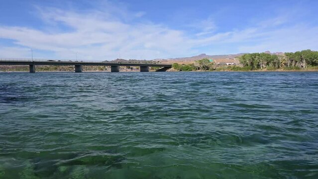 Low Angle Shot of River . Colorado River Flowing in Late Spring. Laughlin Nevada
