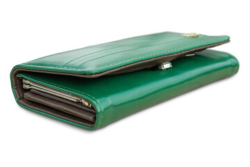 Side view of a green wallet. Isolated transparent background.  © Tamara