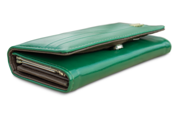 Side view of a green wallet. Isolated transparent background.
