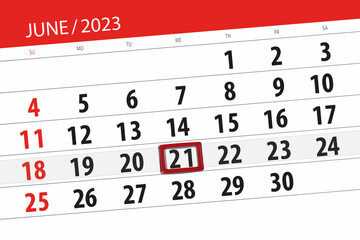 Calendar 2023, deadline, day, month, page, organizer, date, June, wednesday, number 21