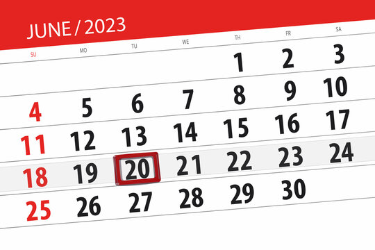 Calendar 2023, deadline, day, month, page, organizer, date, June, tuesday, number 20