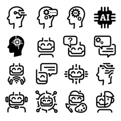 Artificial intelligence, AI and robot icon set