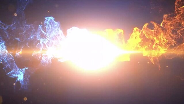 yellow and blue light effect collision explosion. light background intro