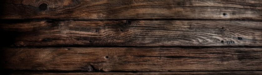 Fototapeta premium A dark, vintage wooden texture sets the stage for a rich, rustic ambiance, perfect as a background for an authentic, natural design project. Intricate grain and rough, aged oak planks. Generative AI.