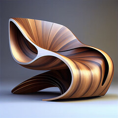 Modern futuristic style curved wood anatomical armchair Generative AI