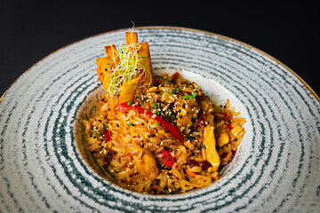 Close-up - Curry rice with chicken and vegetables