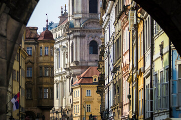 View of the Mostecka street in historical Prague, Czech Republic