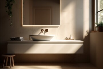 Fototapeta na wymiar interior modern design house faucet counter closeup luxury sunlight bathroom sink. Generative AI.