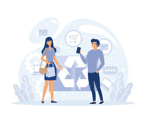 Ecology study and monitoring, Environment data analytics, low impact packaging, zero waste technology. flat vector modern illustration