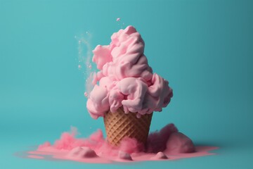 dessert blue ice summer concept cream art ice cream cloud pink. Generative AI.