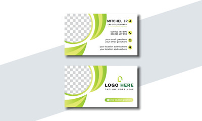 Professional and modern business card design, creative visiting card print templates. Green and light emerald color  for business and personal use visiting card with company logo. Vector illustration