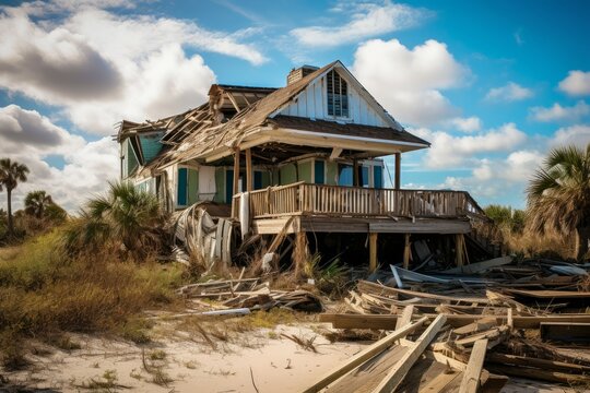 Hurricane destroy house flood. Generate Ai