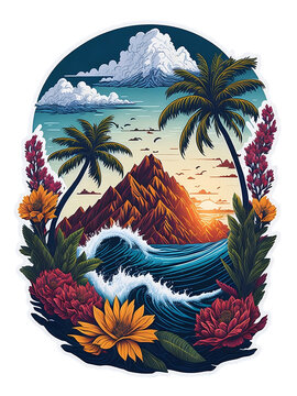 recommend clip art: tropical island with palm trees and flowers transparent background png