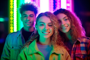 Stylish Portraits: Diverse Young Adults with Neon Color Accents. generative ai.