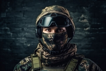 Portrait of military man. Soldier on background. Special forces. Generative AI.