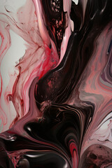 Black and pink paint swirl marbling with its intricate patterns, combining ink, paint, and marble textures in a harmonious dance of flowing colors. Fluid, elegant, creative background. Generative AI