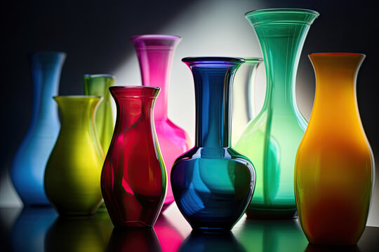 art vases in many colors in glass