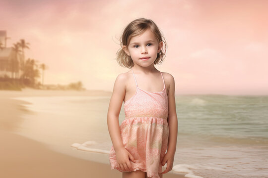 child model at the beach and in bikini