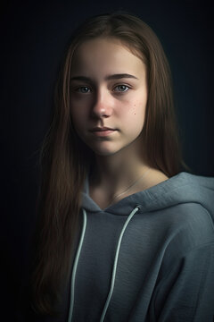 sad girl worried but looking in the camera