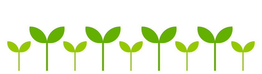 Plants seedlings border. Green spring plants, flat design png illustration.