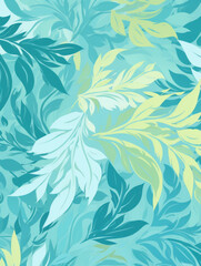 Nature-inspired design showcases the beauty of trees, leaves, and plants in various shades of green and blue, celebrating the essence of spring and summer. Drawing of foliage. Generative AI.