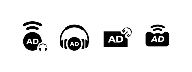 audio description icon vector illustration. black audio description concept. - obrazy, fototapety, plakaty