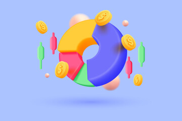 Fototapeta premium 3D stock trading graph in market on background. Sell and buy money cash and exchange with finance business concept, earning investment. 3d vector render illustration