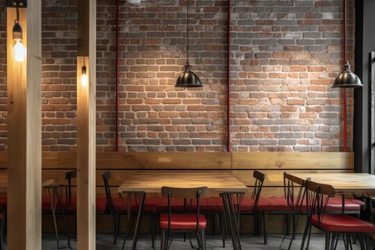 Fototapeta Red brick wall restaurant. Generate Ai