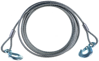 reducer lifting winch with a metal cable on a white background