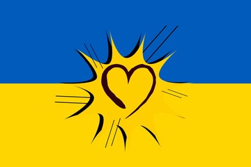 Ukraine flag with the heart in the center .