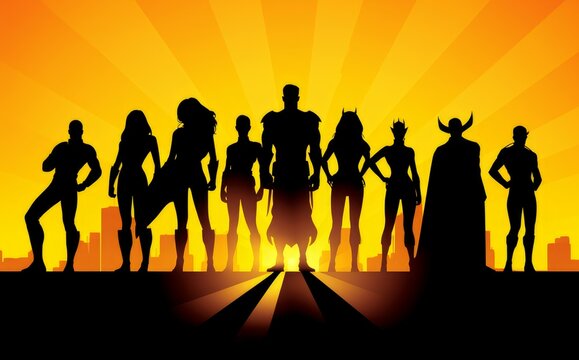 Super hero team sunset. Generate Ai