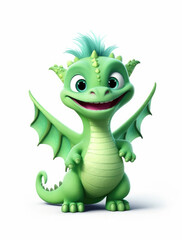 Fototapeta premium Funny cute green dragon isolated on white background
