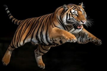 Fototapeta na wymiar Tiger jumping air fury. Generate Ai