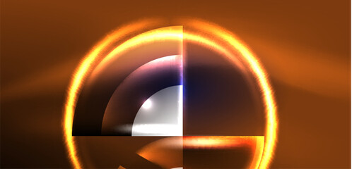 Neon round shapes, lines and triangle elements. Hi-tech design for wallpaper, banner, background, landing page, wall art, invitation, prints, posters