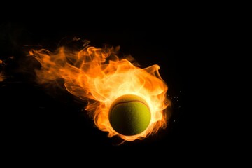 Tennis ball fire flame. Generate Ai