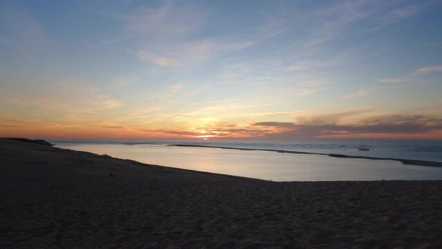 Beautiful view Arachon Bay at sunset from sand Dune of Pilat, France
