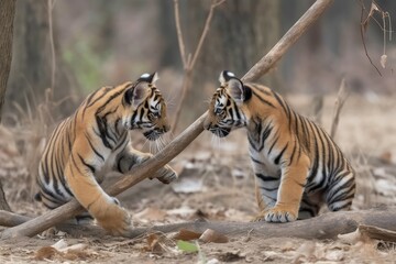 Tiger cub playing. Generate Ai