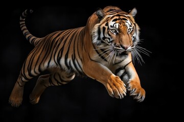 Fototapeta na wymiar Tiger jumping. Generate Ai