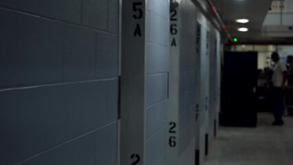 gimbal walkthrough prison cell block housing unit jail hallway 4k - Powered by Adobe