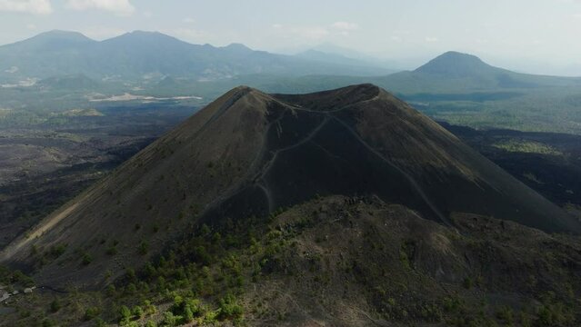 DRONE ORBIT OF PARICUTIN VOLCANO ON A CLOUDY DAY