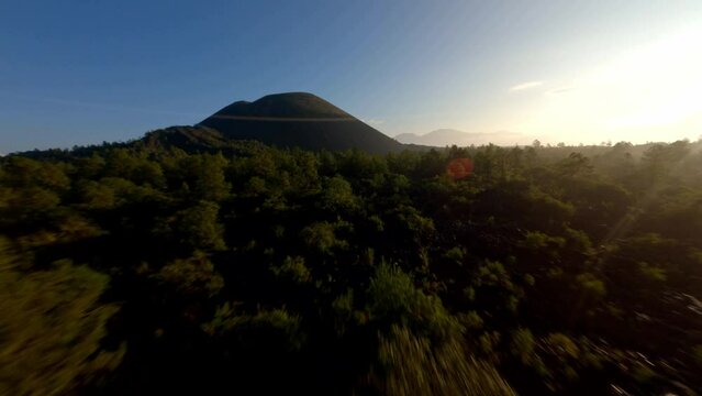 FPV DRONE: PARICUTIN VOLCANO AT SUNRISE IN MEXICO