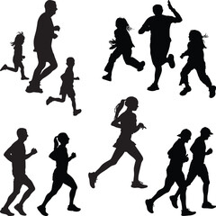 group of runners silhouette vectors