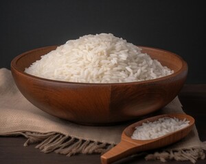 Fototapeta na wymiar White rice wooden bowl meal. Generate Ai