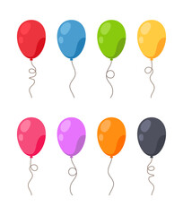 Naklejka premium Celebrate a Colorful Balloon party isolated on white background. Birthday, Christmas, anniversary, and festival fair concept. Vector illustration flat cartoon design.