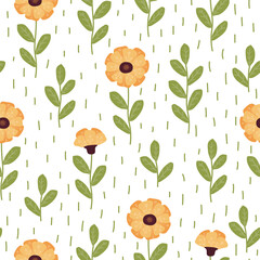 Seamless cute hand drawn floral patterns on a white background.