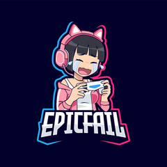 Cute gamer girl epic fail esport gaming logo
