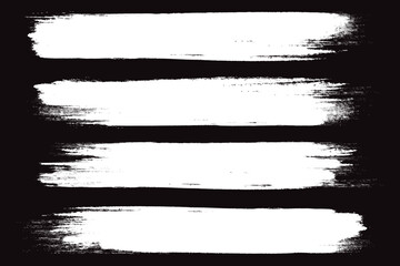 White brush stroke isolated on black background. Paint brush stroke vector for ink paint, grunge design element, dirt banner, watercolor design, dirty texture. Trendy brush stroke, vector illustration