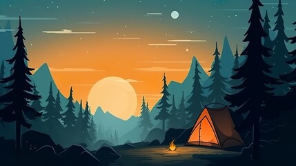 Camping themed background with empty copy space for text, Generative AI