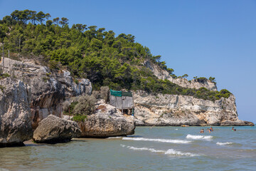 Rocky beaches and waves on the Adriatic Sea